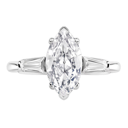 Three Stone Ring Baguette & Marquise Old Mine Cut Natural Real Diamond ( Not Lab Grown ) 4.50 Carats