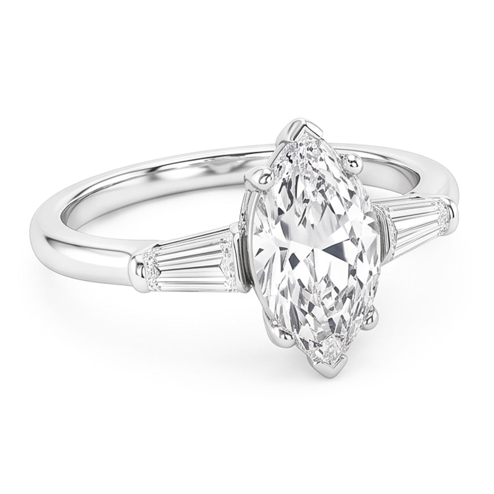 Three Stone Ring Baguette & Marquise Old Mine Cut Natural Real Diamond ( Not Lab Grown ) 4.50 Carats