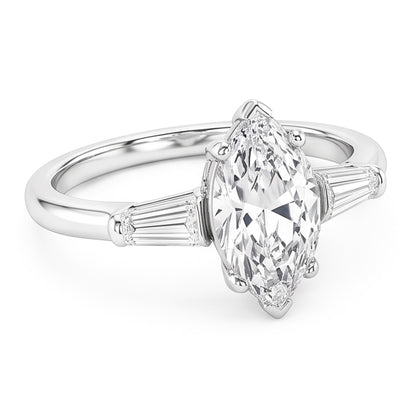 Three Stone Ring Baguette & Marquise Old Mine Cut Natural Real Diamond ( Not Lab Grown ) 4.50 Carats