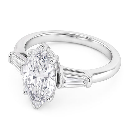Three Stone Ring Baguette & Marquise Old Mine Cut Natural Real Diamond ( Not Lab Grown ) 4.50 Carats