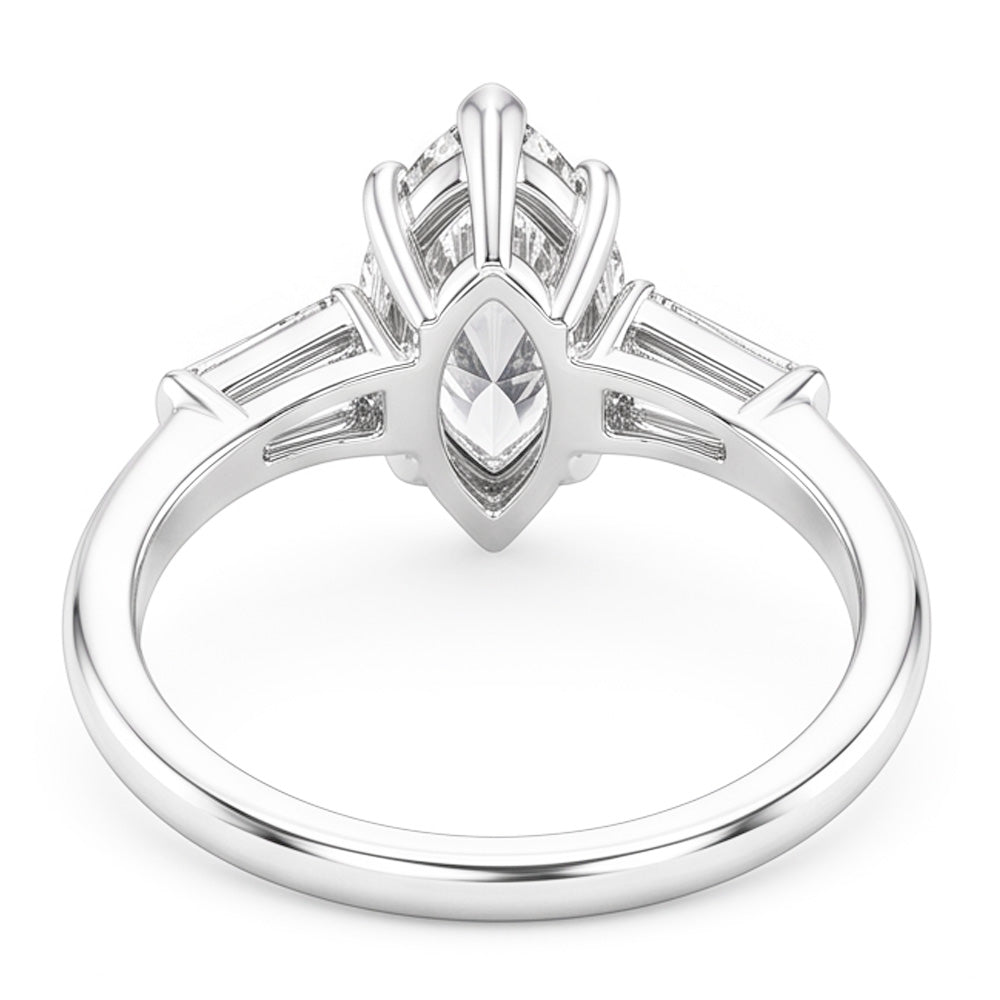 Three Stone Ring Baguette & Marquise Old Mine Cut Natural Real Diamond ( Not Lab Grown ) 4.50 Carats