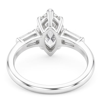 Three Stone Ring Baguette & Marquise Old Mine Cut Natural Real Diamond ( Not Lab Grown ) 4.50 Carats