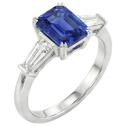 Natural Real ( Not Lab Grown )  Three Stone Ring Emerald Shaped Srilanka Sapphire 2 Carats
