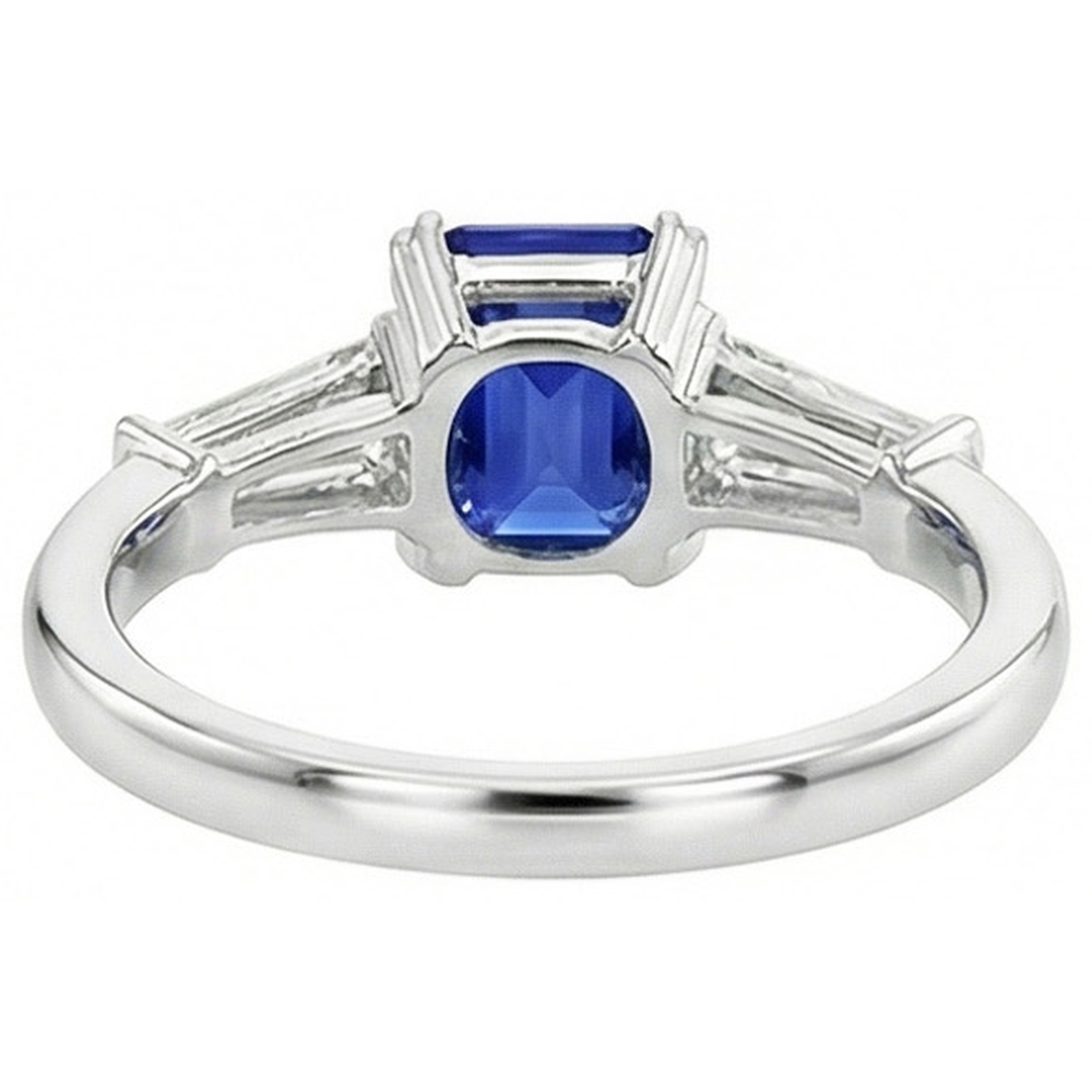 Natural Real ( Not Lab Grown )  Three Stone Ring Emerald Shaped Srilanka Sapphire 2 Carats