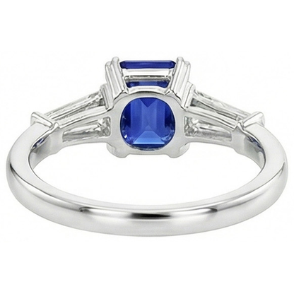 Natural Real ( Not Lab Grown )  Three Stone Ring Emerald Shaped Srilanka Sapphire 2 Carats