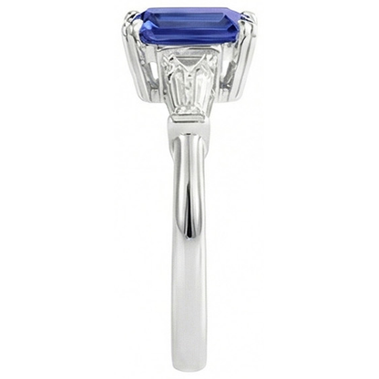 Natural Real ( Not Lab Grown )  Three Stone Ring Emerald Shaped Srilanka Sapphire 2 Carats