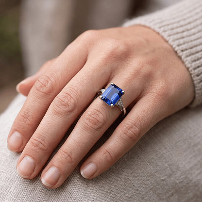 Three Stone Ring Emerald Sri Lankan Sapphire & Natural Earth Mined Diamond 3.50 Carats