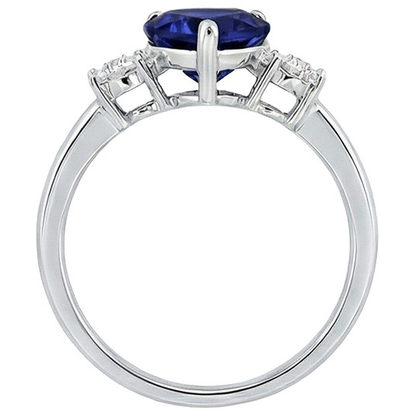 Three Stone Ring Heart Shape Blue Sapphire Round & Natural Earth Mined Diamonds 8 Carats
