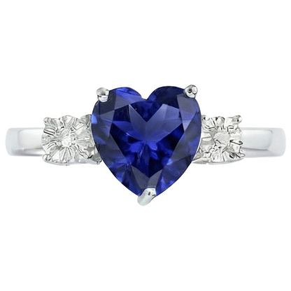 Three Stone Ring Heart Shape Blue Sapphire Round & Natural Earth Mined Diamonds 8 Carats