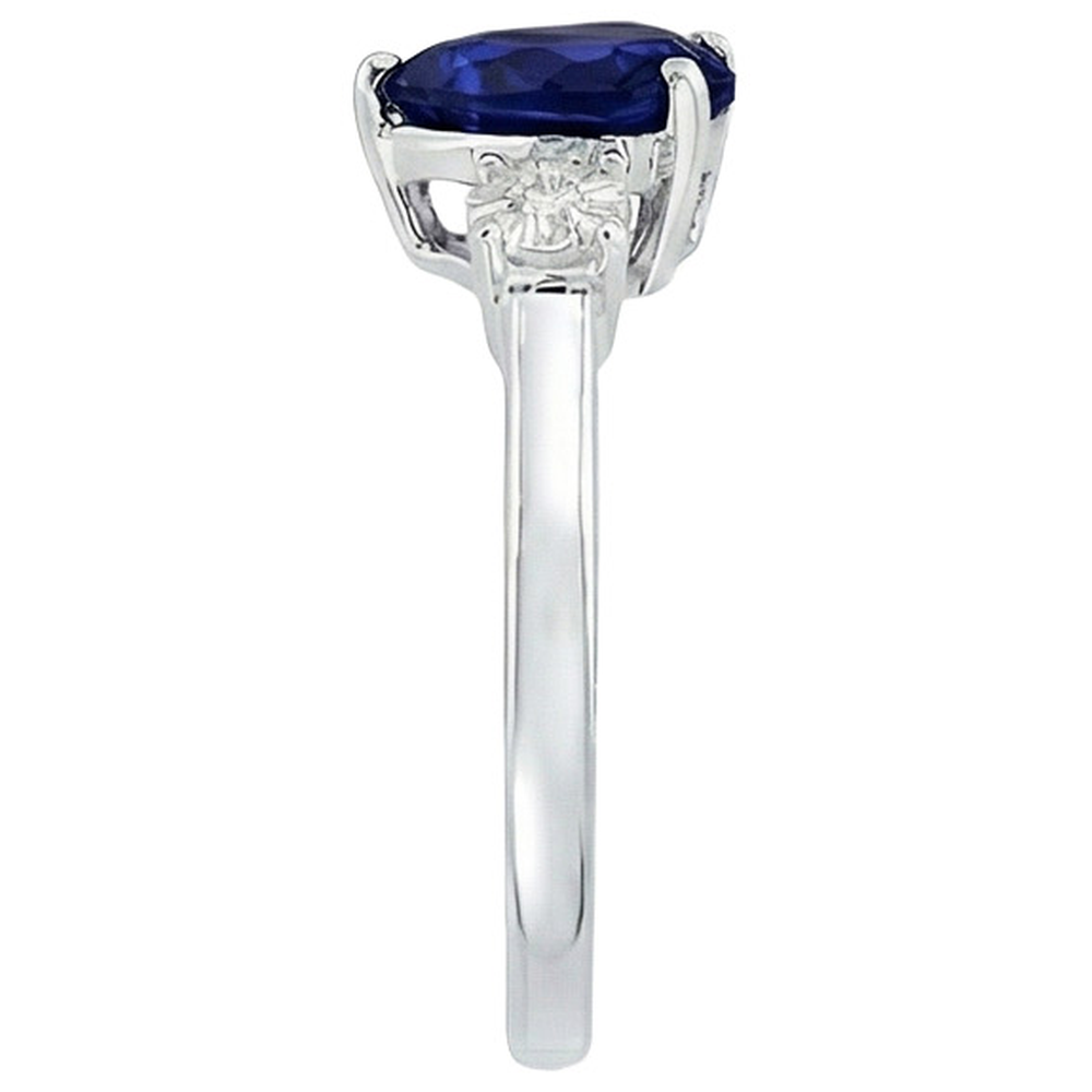 Three Stone Ring Heart Shape Blue Sapphire Round & Natural Earth Mined Diamonds 8 Carats