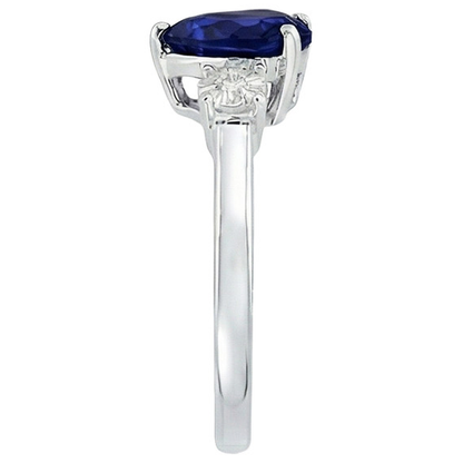 Three Stone Ring Heart Shape Blue Sapphire Round & Natural Earth Mined Diamonds 8 Carats