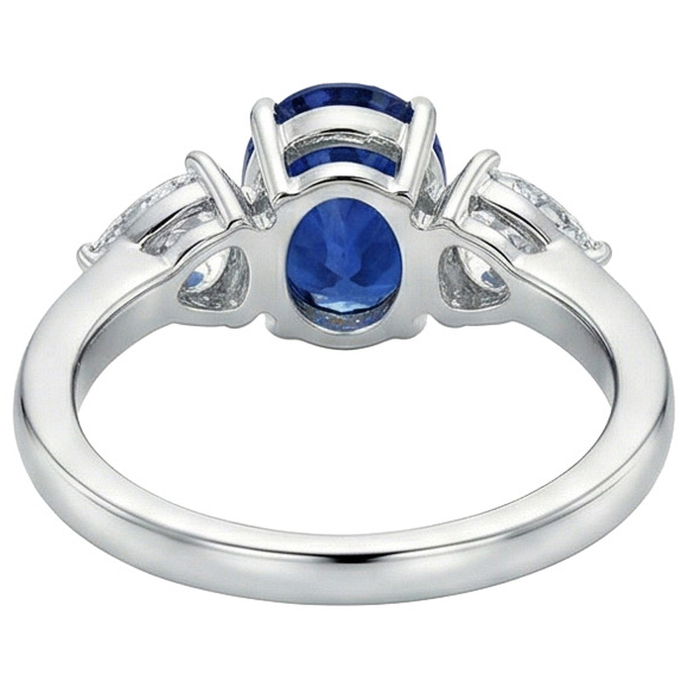 Three Stone Ring Oval Sri Lankan Sapphire & Pear Natural Earth Mined Diamonds 5.50 Carats