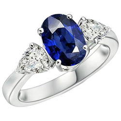 Three Stone Ring Oval Sri Lankan Sapphire & Pear Natural Earth Mined Diamonds 5.50 Carats