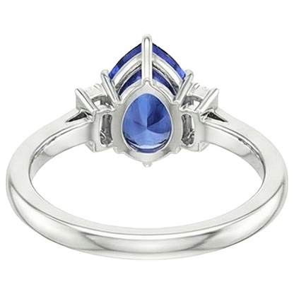 Three Stone Ring Pear Sri Lankan Sapphire & Baguette Natural Earth Mined Diamonds 3 Carats