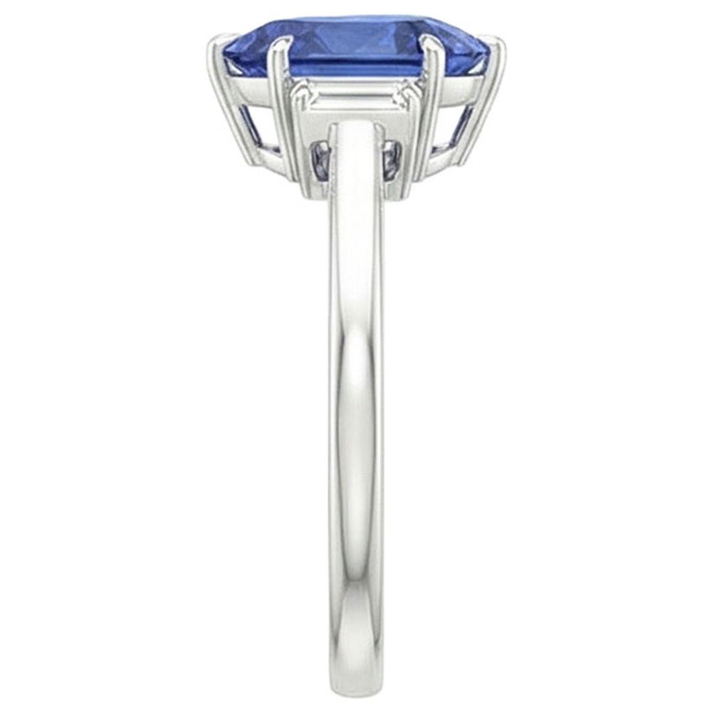 Three Stone Ring Pear Sri Lankan Sapphire & Baguette Natural Earth Mined Diamonds 3 Carats