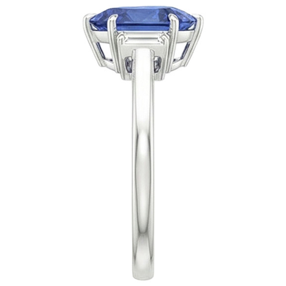 Three Stone Ring Pear Sri Lankan Sapphire & Baguette Natural Earth Mined Diamonds 3 Carats