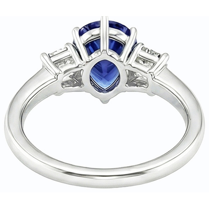 Three Stone Ring Pear SriLanka Sapphire 2 Carats & Emerald Natural Earth Mined Diamonds