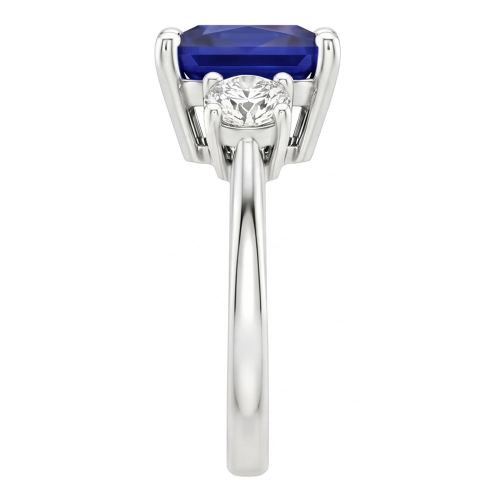 Three Stone Ring Princess Blue Sapphire & Round Natural Earth Mined Diamonds 5.50 Carats