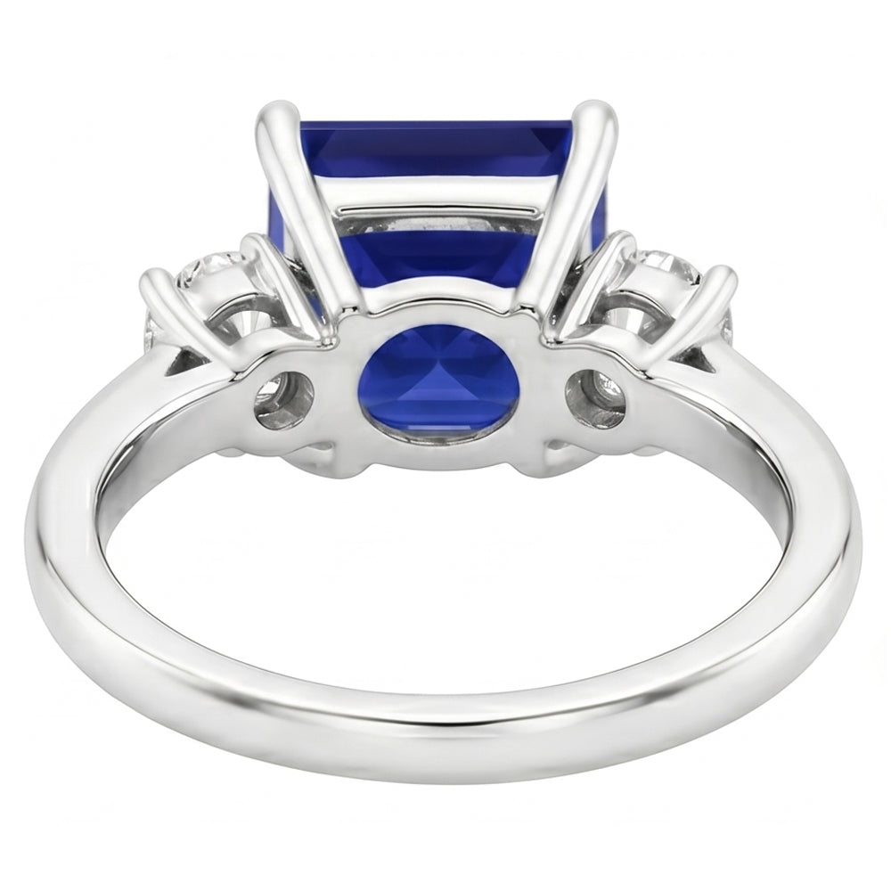 Three Stone Ring Princess Blue Sapphire & Round Natural Earth Mined Diamonds 5.50 Carats