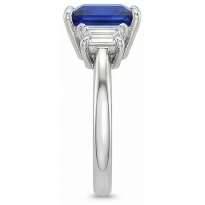 Three Stone Ring Princess Ceylon Sapphire and Natural Earth Mined Diamond 5.25 Carat