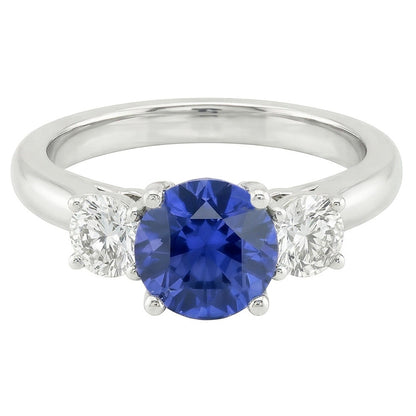 Three Stone Round Natural Earth Mined Diamond Engagement Ring Srilanka Sapphire 3 Carats