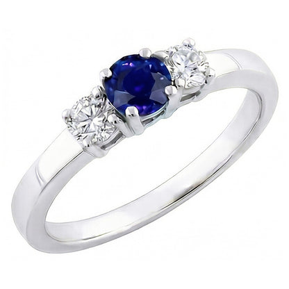 Three Stone Round Natural Earth Mined Diamond Ring 1.50 Carats Ceylon Sapphire Gemstone