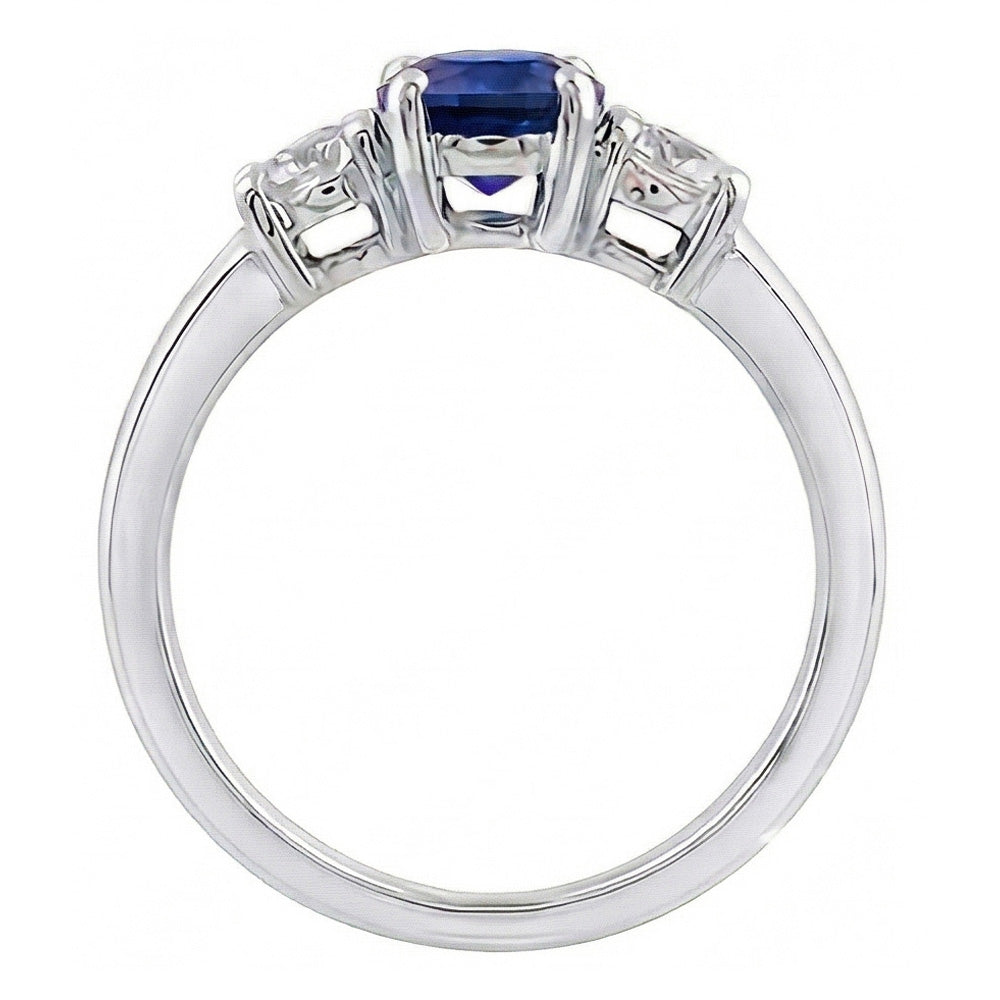 Three Stone Round Natural Earth Mined Diamond Ring 1.50 Carats Ceylon Sapphire Gemstone