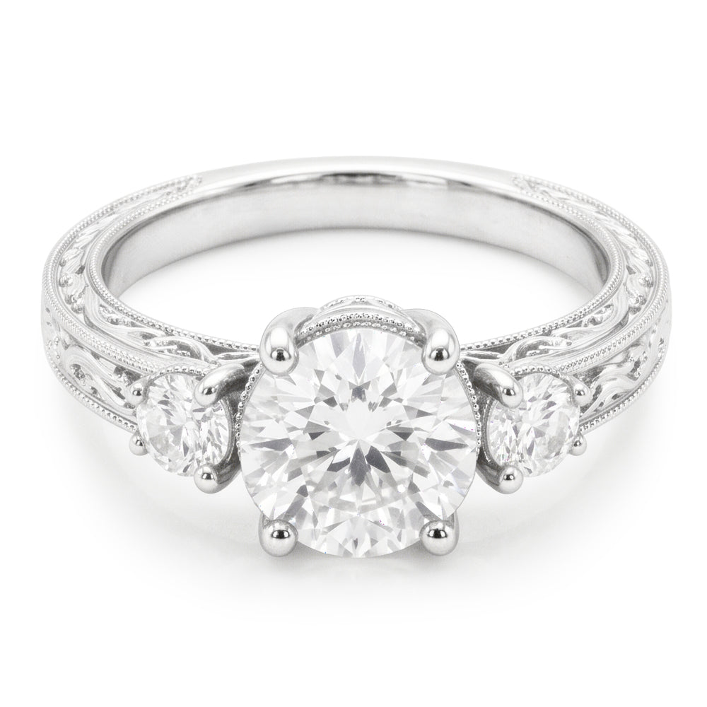 Three Stone Round Old Cut Vintage Style Anniversary Ring 3 Carats Genuine Natural Real Diamond ( Not Lab Grown )