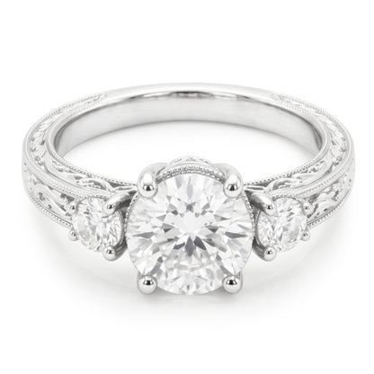 Three Stone Round Old Cut Vintage Style Anniversary Ring 3 Carats Genuine Natural Real Diamond ( Not Lab Grown )