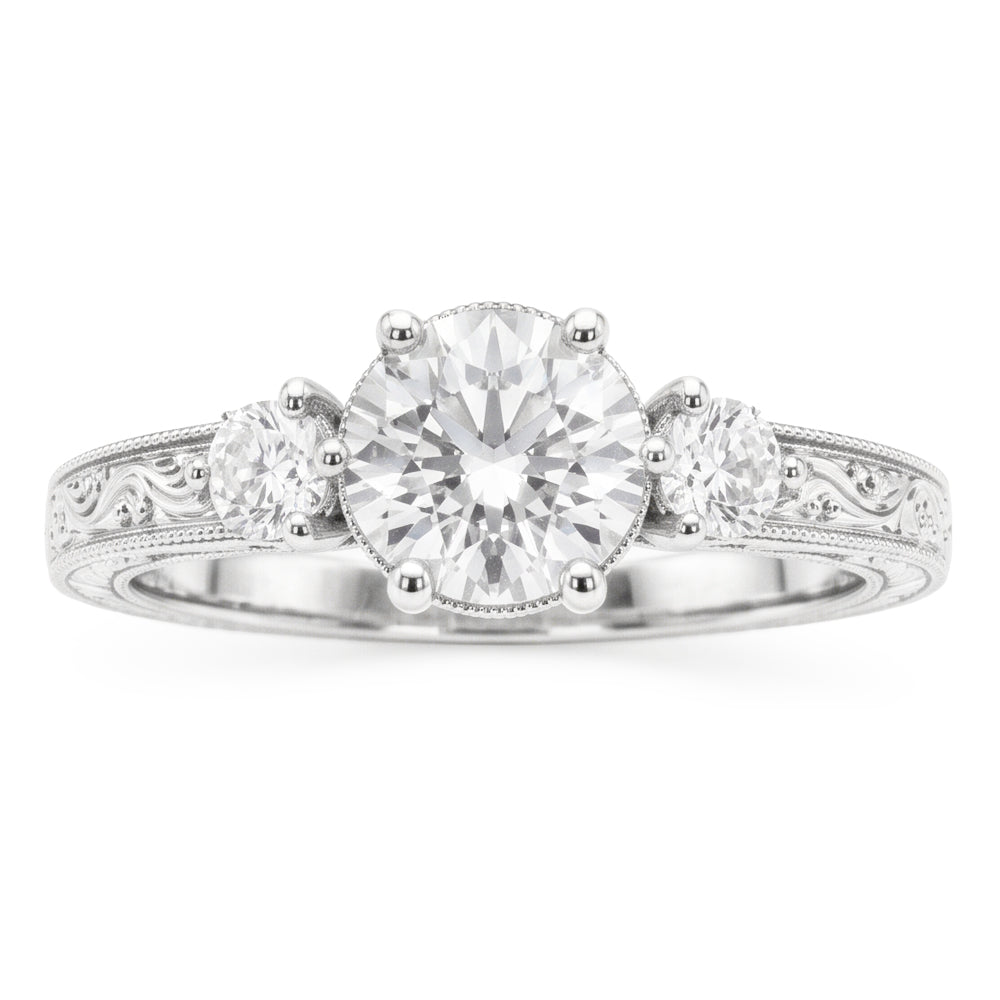 Three Stone Round Old Cut Vintage Style Anniversary Ring 3 Carats Genuine Natural Real Diamond ( Not Lab Grown )
