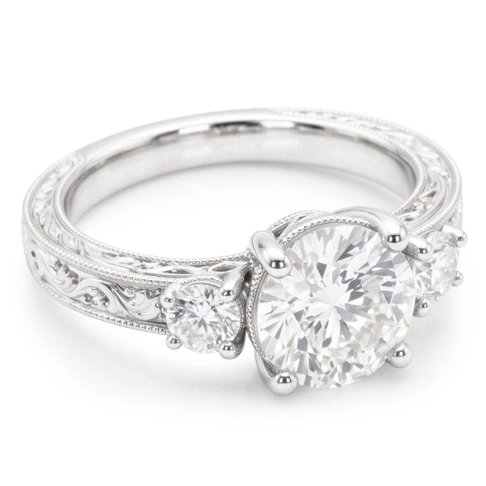 Three Stone Round Old Cut Vintage Style Anniversary Ring 3 Carats Genuine Natural Real Diamond ( Not Lab Grown )