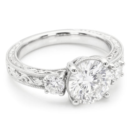 Three Stone Round Old Cut Vintage Style Anniversary Ring 3 Carats Genuine Natural Real Diamond ( Not Lab Grown )