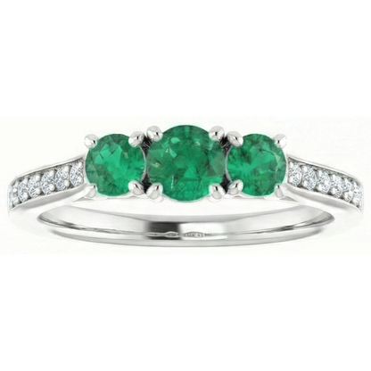 Three Stone Style Natural Earth Mined Diamond Green Emerald GIA Engagement Ring 1.10 Carats