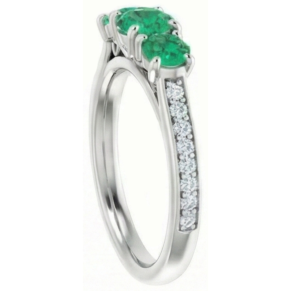 Three Stone Style Natural Earth Mined Diamond Green Emerald GIA Engagement Ring 1.10 Carats