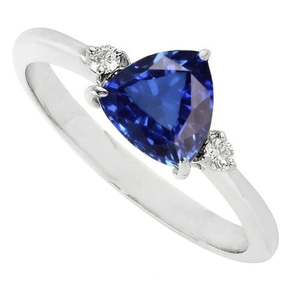 Three Stone Trillion Ceylon Sapphire Ring 2.25 Carats Round Natural Earth Mined Diamonds