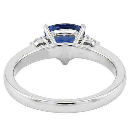 Three Stone Trillion Ceylon Sapphire Ring 2.25 Carats Round Natural Earth Mined Diamonds
