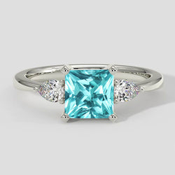 Natural Real ( Not Lab Grown )  Three-Stone Cushion Paraiba Engagement Ring