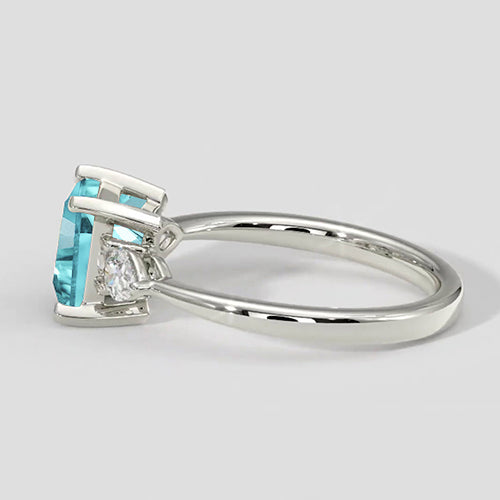 Natural Real ( Not Lab Grown )  Three-Stone Cushion Paraiba Engagement Ring