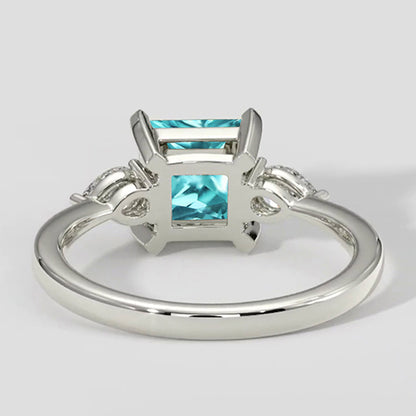 Natural Real ( Not Lab Grown )  Three-Stone Cushion Paraiba Engagement Ring