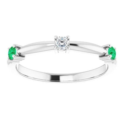 Three-Stone Diamond Ring 0.90 Carats Columbian Emerald Jewelry