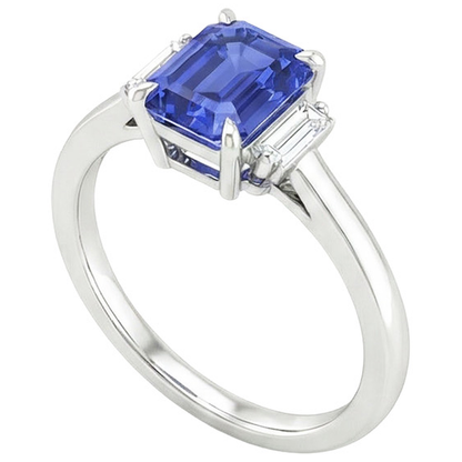 Three Stones Ring Emerald Blue Sapphire & Baguette Natural Earth Mined Diamonds 4 Carats