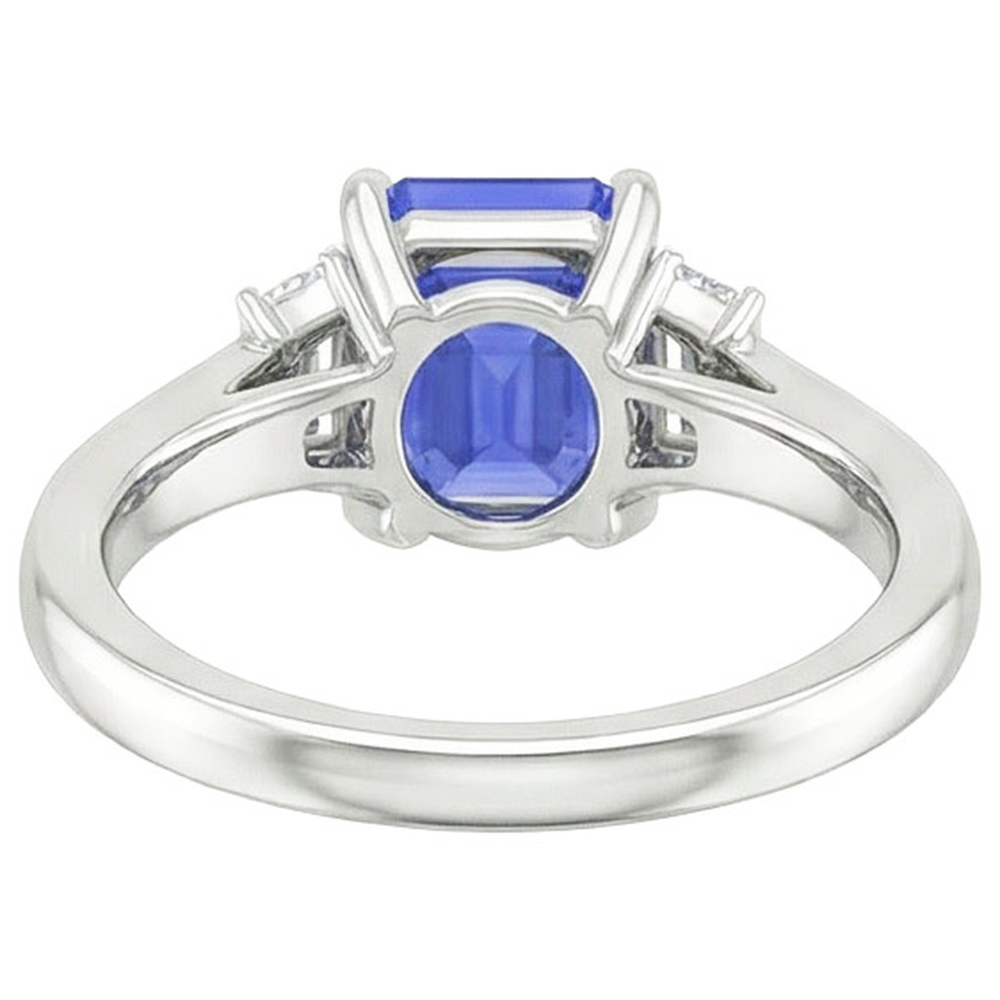 Three Stones Ring Emerald Blue Sapphire & Baguette Natural Earth Mined Diamonds 4 Carats