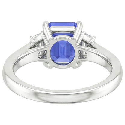 Three Stones Ring Emerald Blue Sapphire & Baguette Natural Earth Mined Diamonds 4 Carats