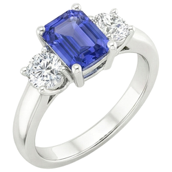 Three Stones Ring Emerald Sri Lankan Sapphire & Natural Earth Mined Diamonds 3.50 Carats
