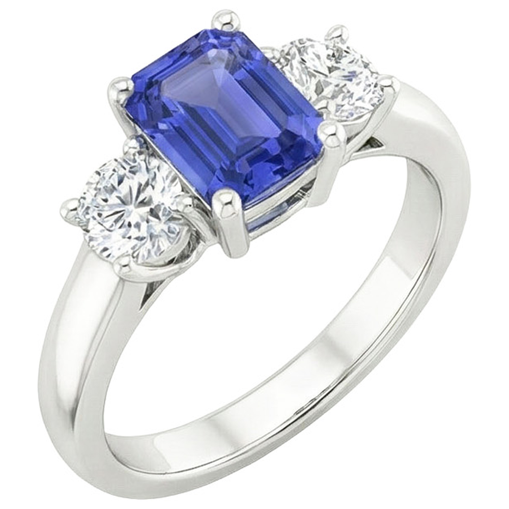 Three Stones Ring Emerald Sri Lankan Sapphire & Natural Earth Mined Diamonds 3.50 Carats