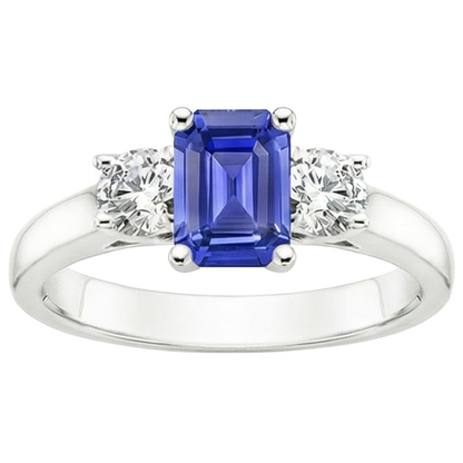Three Stones Ring Emerald Sri Lankan Sapphire & Natural Earth Mined Diamonds 3.50 Carats