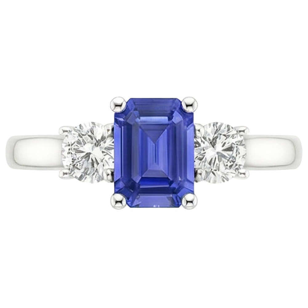 Three Stones Ring Emerald Sri Lankan Sapphire & Natural Earth Mined Diamonds 3.50 Carats