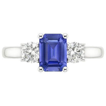 Three Stones Ring Emerald Sri Lankan Sapphire & Natural Earth Mined Diamonds 3.50 Carats