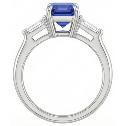 Three Stones Ring White Gold Ceylon Sapphire & Natural Earth Mined Diamond 3.50 Carats