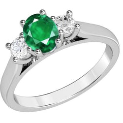 Three Stone 10.50 Carats Green Emerald And Natural Earth Mined Diamonds Wedding Ring 14K Gold